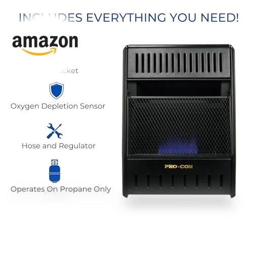 Ventless Propane Gas Blue Flame Space Heater with Thermostat Control, 10000 BTU — Portable Propane Heaters, ProCom