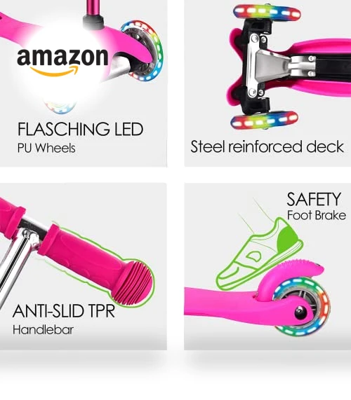 3 Wheel Kick Scooter for Kids with Light Up Wheels — Balance Bikes, DADDYCHILD