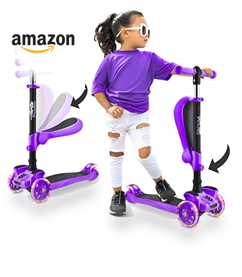 3-Wheeled Scooter for Kids with LED Lights and Adjustable Handlebar — Balance Bikes, Hurtle