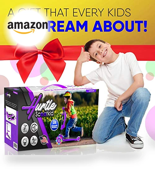 3-Wheeled Scooter for Kids with LED Lights and Adjustable Handlebar — Balance Bikes, Hurtle