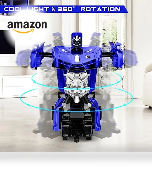 360° Rotating RC Deformation Robot Car Toy with LED Light — Interactive Figures & Robots, KKONES
