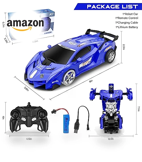 360° Rotating RC Deformation Robot Car Toy with LED Light — Interactive Figures & Robots, KKONES
