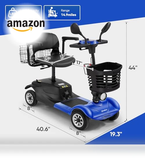 4 Wheel Compact Foldable Electric Mobility Scooter with Lights and Basket — Mobility Scooters, WheelWavi