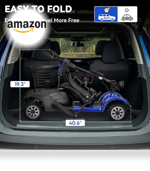 4 Wheel Compact Foldable Electric Mobility Scooter with Lights and Basket — Mobility Scooters, WheelWavi