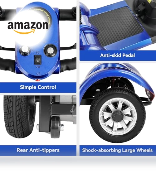 4 Wheel Compact Foldable Electric Mobility Scooter with Lights and Basket — Mobility Scooters, WheelWavi