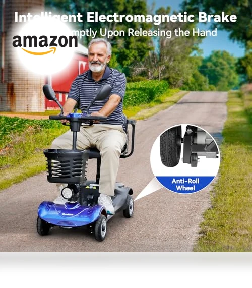 4 Wheel Compact Foldable Electric Mobility Scooter with Lights and Basket — Mobility Scooters, WheelWavi