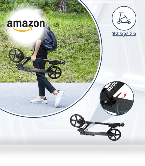 Adjustable Height Folding Kick Scooter with Large Sturdy Wheels — Push Scooters, Nattork