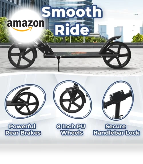Adjustable Height Folding Kick Scooter with Large Sturdy Wheels — Push Scooters, Nattork