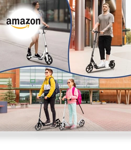Adjustable Height Folding Kick Scooter with Large Sturdy Wheels — Push Scooters, Nattork