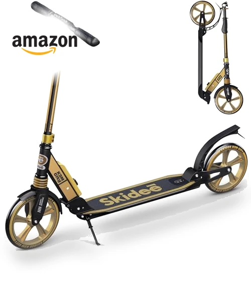 Adjustable Height Folding Scooter with Large Wheels and Anti-Shock Suspension — Push Scooters, SKIDEE