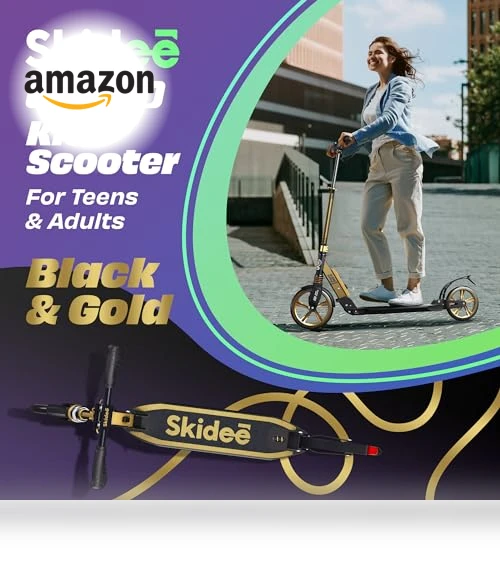 Adjustable Height Folding Scooter with Large Wheels and Anti-Shock Suspension — Push Scooters, SKIDEE