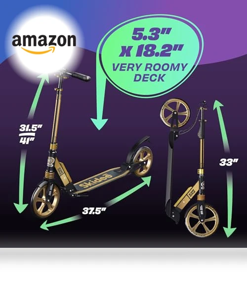 Adjustable Height Folding Scooter with Large Wheels and Anti-Shock Suspension — Push Scooters, SKIDEE