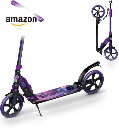 Adjustable Height Folding Scooter with Large Wheels and Anti-Shock Suspension — Push Scooters, SKIDEE