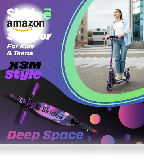 Adjustable Height Folding Scooter with Large Wheels and Anti-Shock Suspension — Push Scooters, SKIDEE