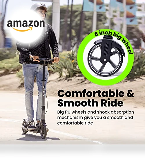Big Wheel Kick Scooter for Kids, Teens, and Adults - Foldable, Adjustable Height with Hand Brake — Push Scooters, AERO MOBILITY