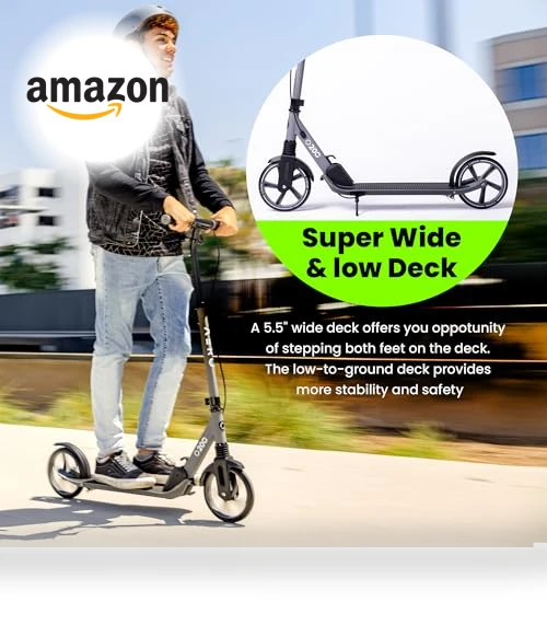 Big Wheel Kick Scooter for Kids, Teens, and Adults - Foldable, Adjustable Height with Hand Brake — Push Scooters, AERO MOBILITY