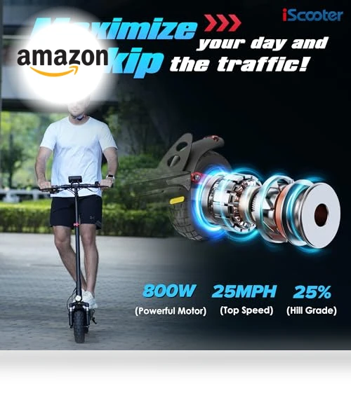 Electric Scooter, 10" Tires, 800W Motor E-Scooter Up to 25/28 Miles Range — Electric Vehicles, iScooter