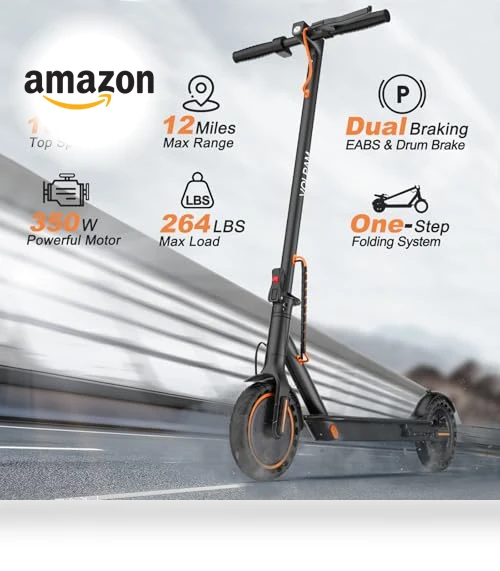 Electric Scooter, 350W/500W Motor, 12-28 Miles Range, 16-21 MPH, Solid Tires, for Adults and Teens — Electric Self-Balancing Scooters, VOLPAM