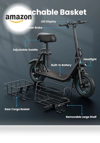 Electric Scooter with Large Middle Basket, 550W Motor, Foldable Design — Electric Self-Balancing Scooters, Gyroor