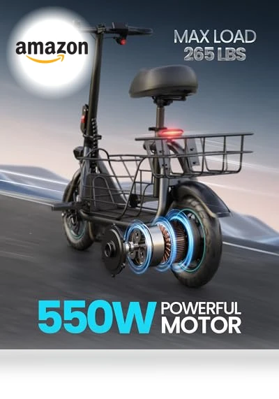 Electric Scooter with Large Middle Basket, 550W Motor, Foldable Design — Electric Self-Balancing Scooters, Gyroor
