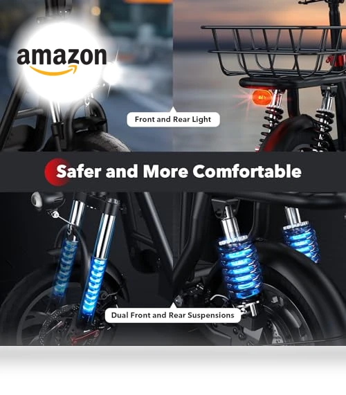Electric Scooter with Seat, 21 Miles Long Range & 15.6 MPH Top Speed, 12" Pneumatic Tire, Dual Suspensions — Electric Vehicles, iScooter