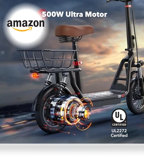 Electric Scooter with Seat, 21 Miles Long Range & 15.6 MPH Top Speed, 12" Pneumatic Tire, Dual Suspensions — Electric Vehicles, iScooter