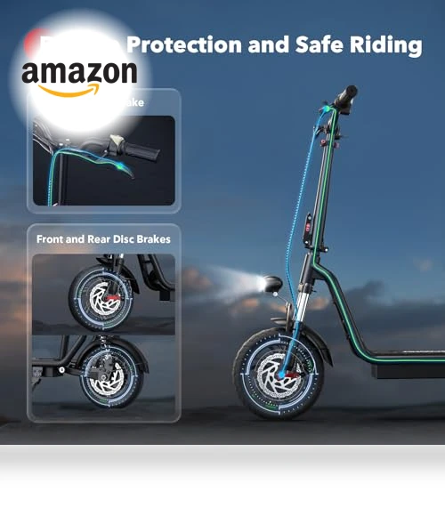 Electric Scooter with Seat, 21 Miles Long Range & 15.6 MPH Top Speed, 12" Pneumatic Tire, Dual Suspensions — Electric Vehicles, iScooter