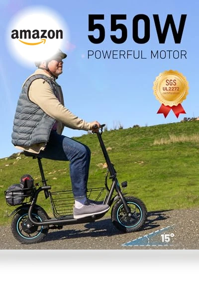 Electric Scooter with Seat, 550W Motor, 18.6MPH Top Speed, 20 Miles Range — Electric Vehicles, URBANMAX