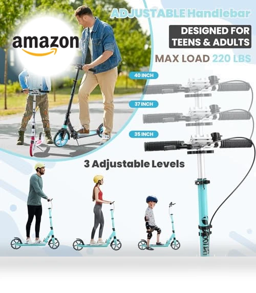 Foldable Kick Scooter with Double Braking System for Teens and Adults — Push Scooters
