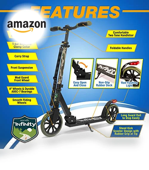 Adjustable T-Bar Handlebar Kick Scooter for Adults and Kids — Push Scooters, SereneLife