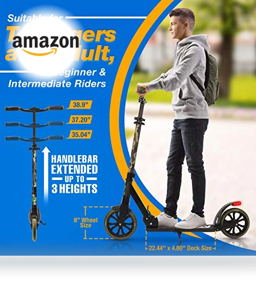 Adjustable T-Bar Handlebar Kick Scooter for Adults and Kids — Push Scooters, SereneLife