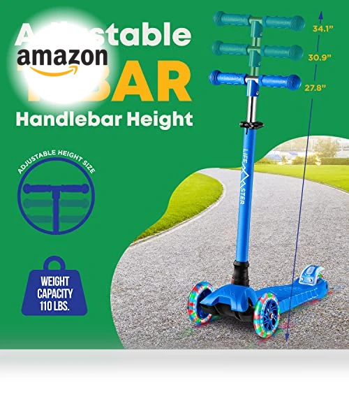 3 Wheel Kick Scooter for Kids with LED Lights and Adjustable Handlebar — Balance Bikes, Lifemaster
