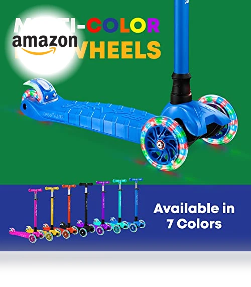 3 Wheel Kick Scooter for Kids with LED Lights and Adjustable Handlebar — Balance Bikes, Lifemaster