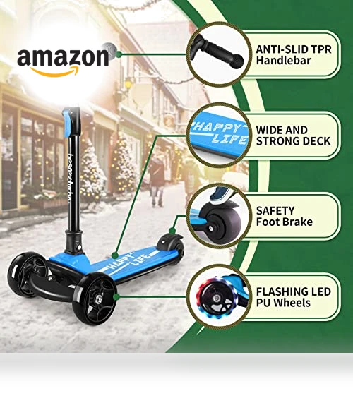 3 Wheel Kick Scooter for Kids with LED Light Wheels and Adjustable Height — Push Scooters, besrey