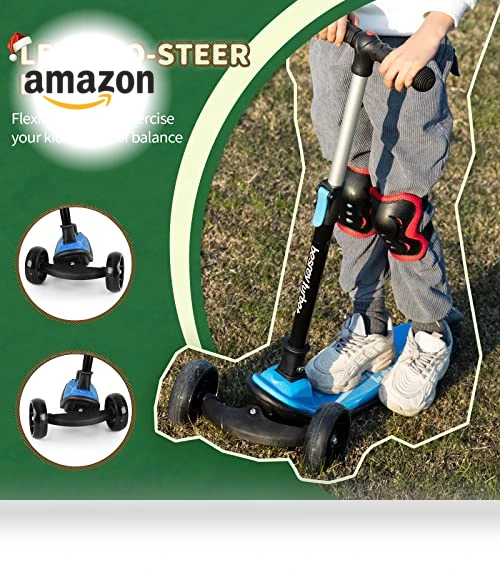 3 Wheel Kick Scooter for Kids with LED Light Wheels and Adjustable Height — Push Scooters, besrey