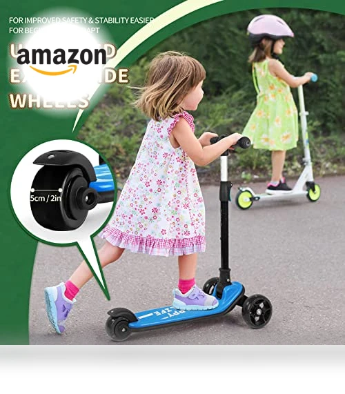 3 Wheel Kick Scooter for Kids with LED Light Wheels and Adjustable Height — Push Scooters, besrey