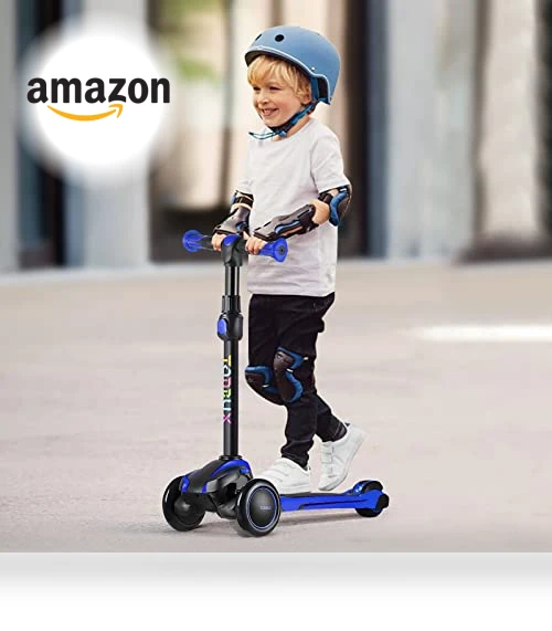 Kids Scooter with Light Up Wheels, Adjustable Handlebar for Ages 3-12 — Push Scooters, TONBUX