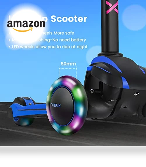 Kids Scooter with Light Up Wheels, Adjustable Handlebar for Ages 3-12 — Push Scooters, TONBUX