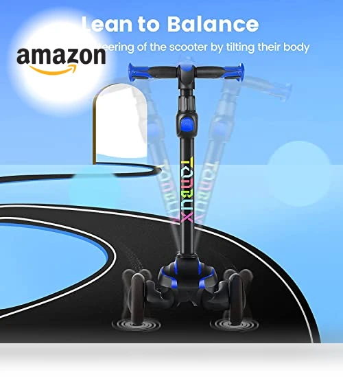 Kids Scooter with Light Up Wheels, Adjustable Handlebar for Ages 3-12 — Push Scooters, TONBUX