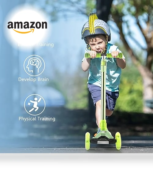 3 Wheel Scooter for Kids with Light Up Wheels, Adjustable Height — Balance Bikes, WV WONDER VIEW