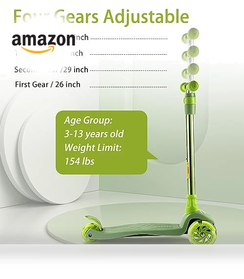 3 Wheel Scooter for Kids with Light Up Wheels, Adjustable Height — Balance Bikes, WV WONDER VIEW