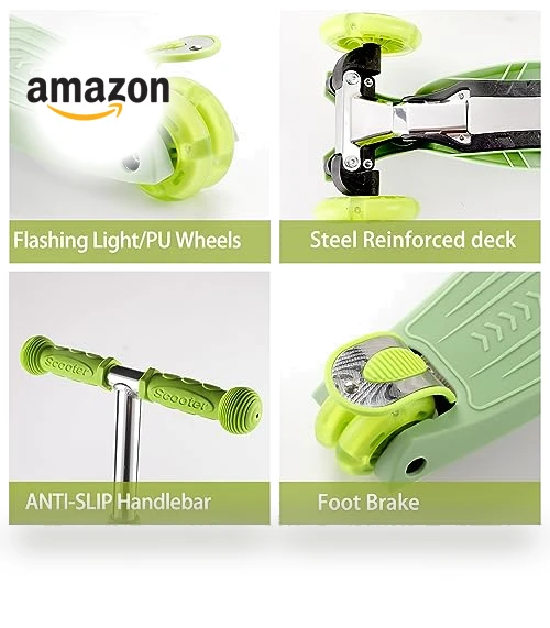 3 Wheel Scooter for Kids with Light Up Wheels, Adjustable Height — Balance Bikes, WV WONDER VIEW