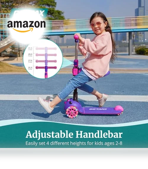 Folding Kick Scooter for Kids with Light-Up Wheels and Adjustable Handlebar — Push Scooters, Gotrax