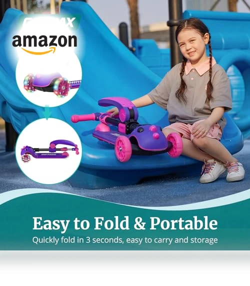 Folding Kick Scooter for Kids with Light-Up Wheels and Adjustable Handlebar — Push Scooters, Gotrax