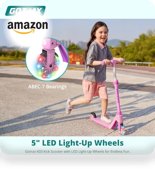 Kick Scooter for Kids with LED Lighted Wheels, Adjustable Handlebars — Push Scooters, Gotrax