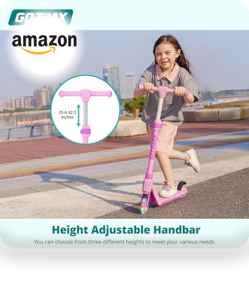 Kick Scooter for Kids with LED Lighted Wheels, Adjustable Handlebars — Push Scooters, Gotrax
