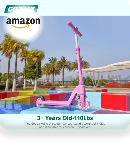 Kick Scooter for Kids with LED Lighted Wheels, Adjustable Handlebars — Push Scooters, Gotrax