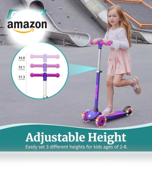 Kids Kick Scooter with LED Lighted Wheels and Adjustable Handlebars — Balance Bikes, Gotrax