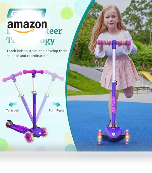 Kids Kick Scooter with LED Lighted Wheels and Adjustable Handlebars — Balance Bikes, Gotrax