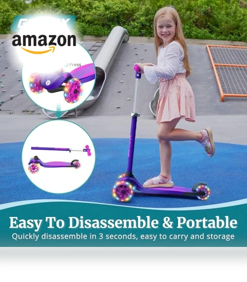 Kids Kick Scooter with LED Lighted Wheels and Adjustable Handlebars — Balance Bikes, Gotrax